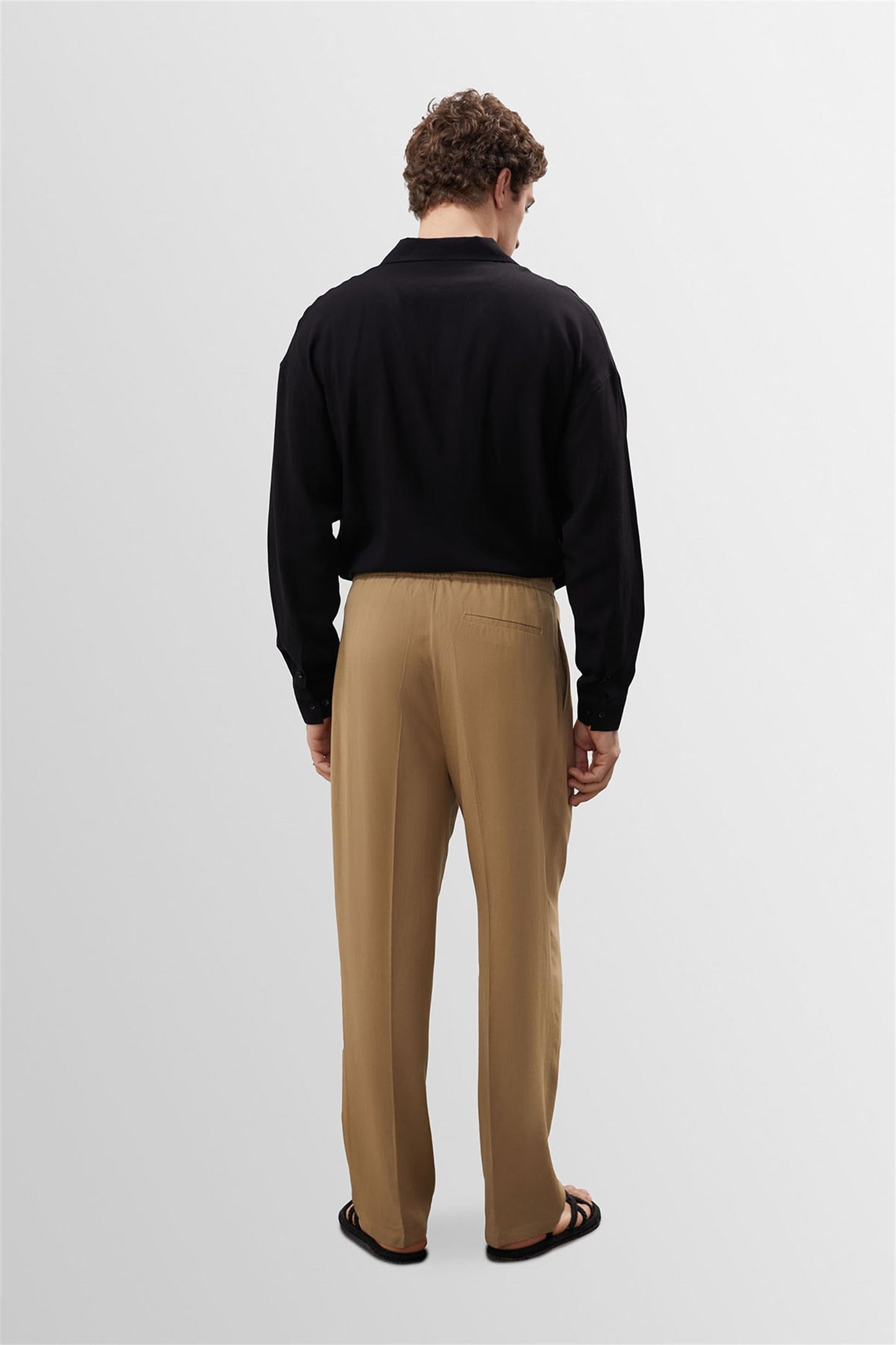 Men's Light Mink High Waist Pleated Linen Blend Trousers