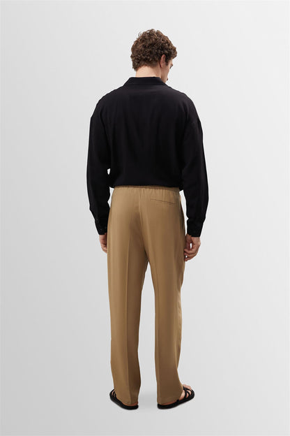 Men's Light Mink High Waist Pleated Linen Blend Trousers