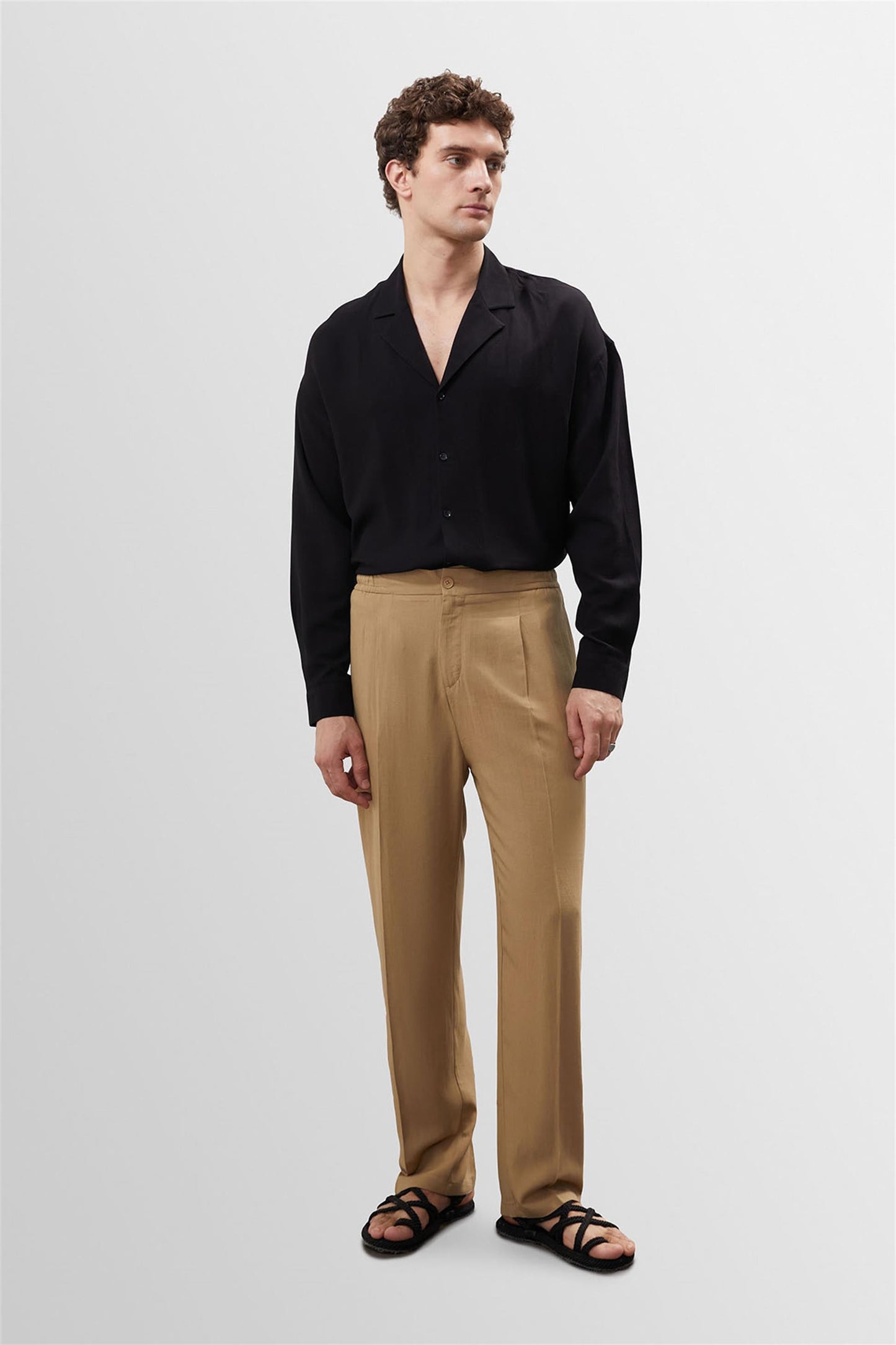 Men's Light Mink High Waist Pleated Linen Blend Trousers