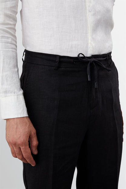 KOALA SYDNEY Men's Black Tie Waist High Waist 100% Linen Trousers