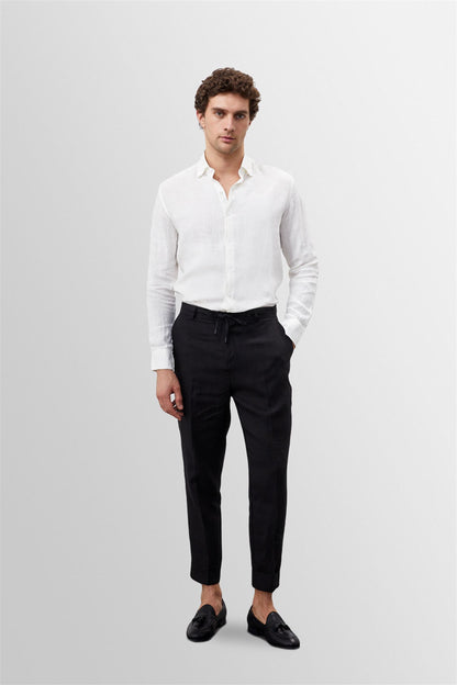 KOALA SYDNEY Men's Black Tie Waist High Waist 100% Linen Trousers