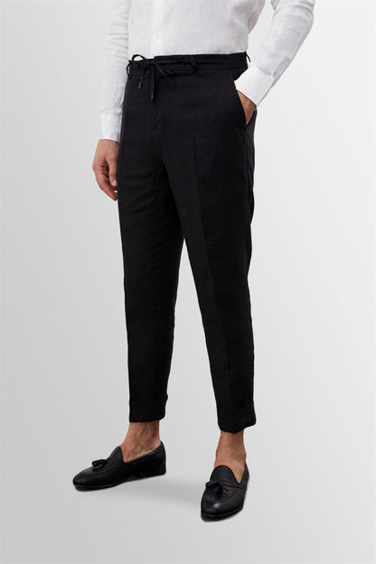 KOALA SYDNEY Men's Black Tie Waist High Waist 100% Linen Trousers