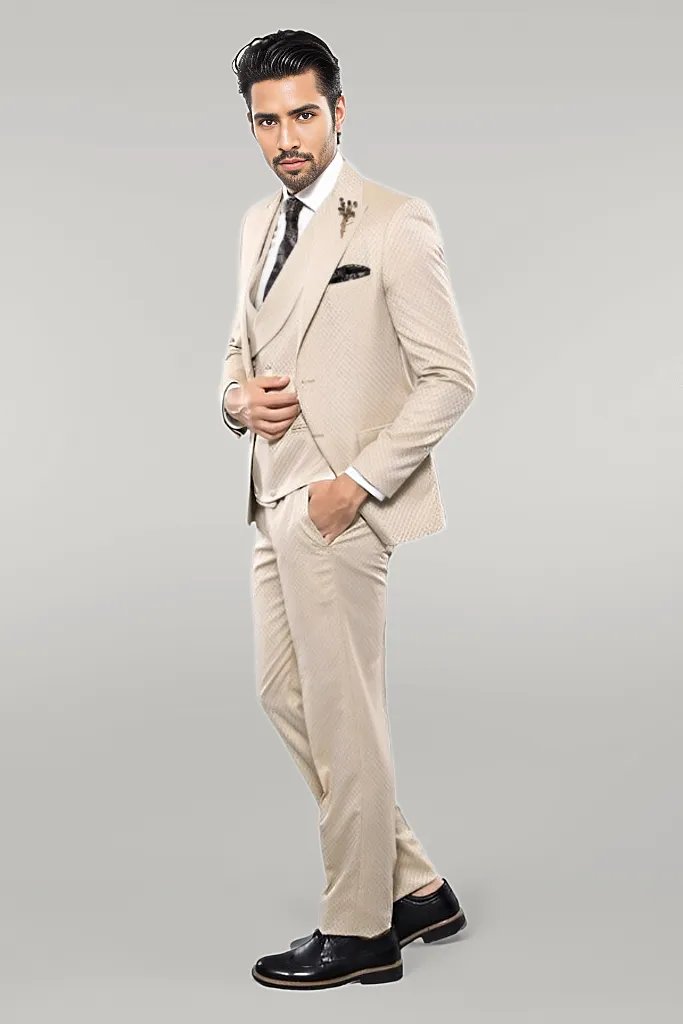 KOALA SYDNEY  Patterned Beige Vested Suit |