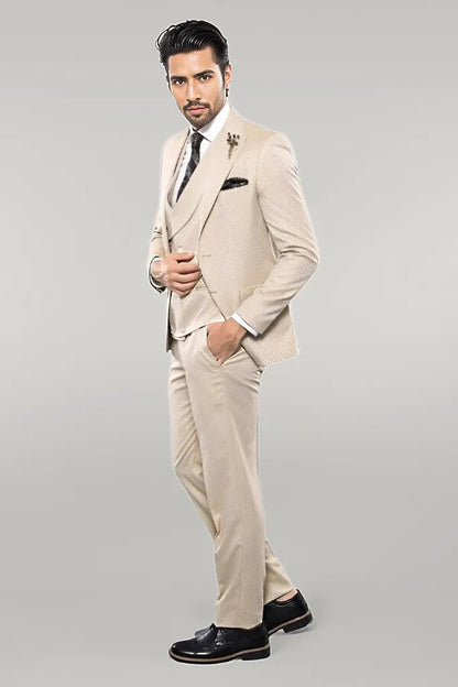 KOALA SYDNEY  Patterned Beige Vested Suit |