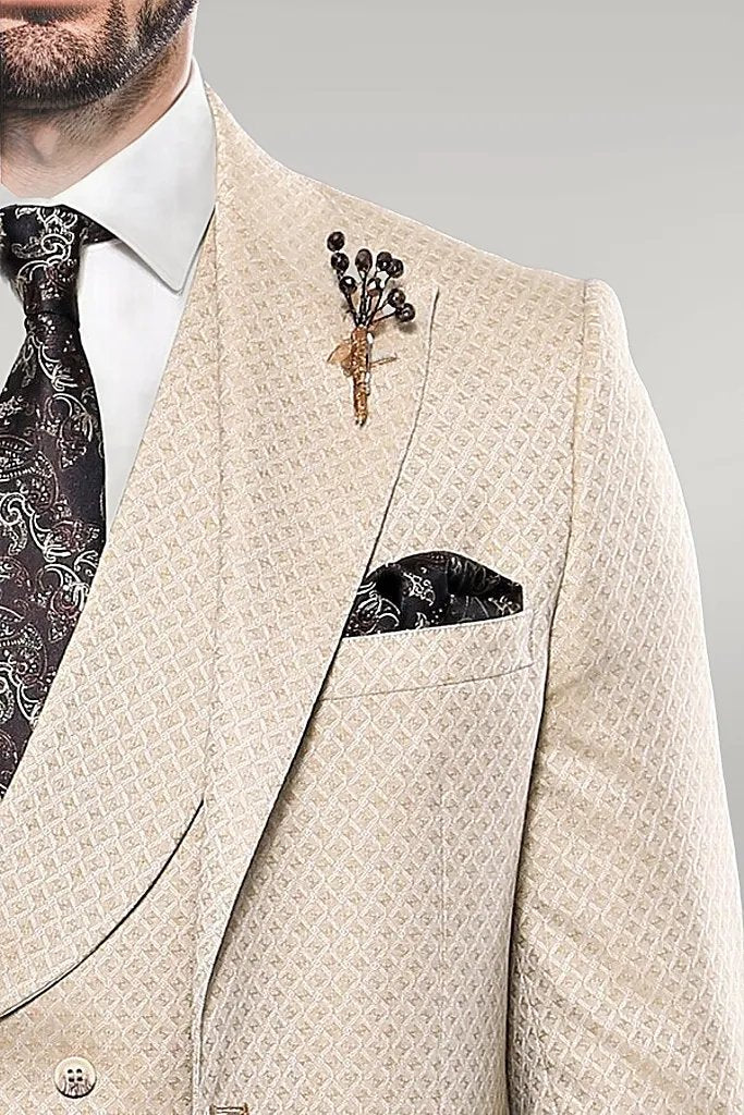 KOALA SYDNEY  Patterned Beige Vested Suit |