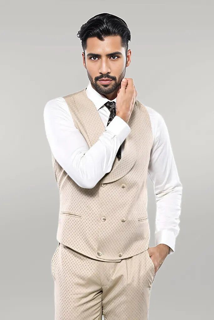 KOALA SYDNEY  Patterned Beige Vested Suit |