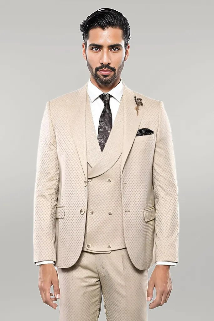 KOALA SYDNEY  Patterned Beige Vested Suit |
