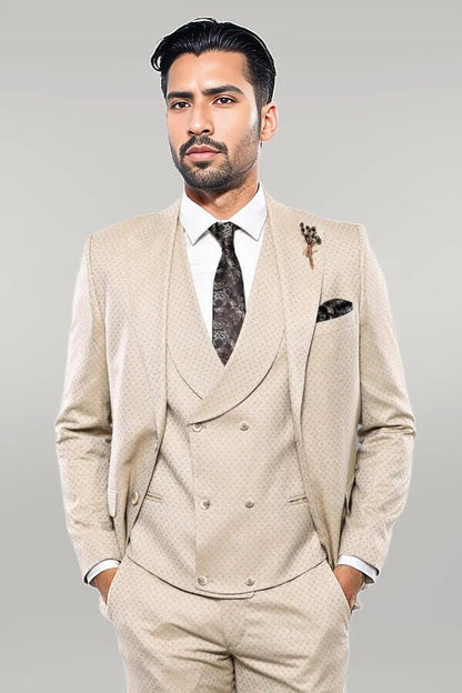 KOALA SYDNEY  Patterned Beige Vested Suit |