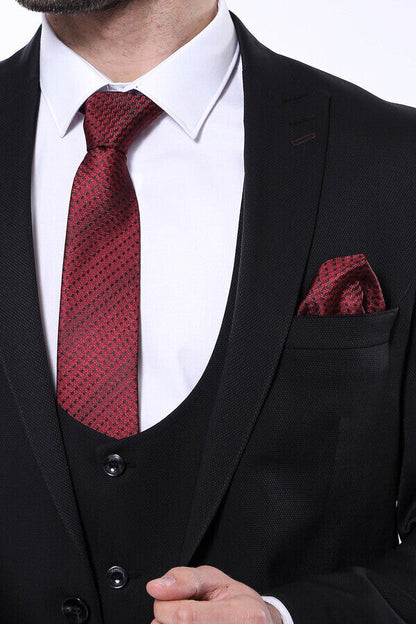 Patterned Black Vested Suit -
