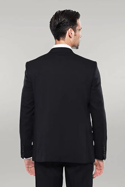 Patterned Black Vested Suit -