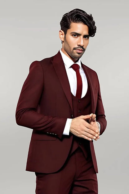 KOALA SYDNEY  Patterned Claret Red 3 Piece Suit |