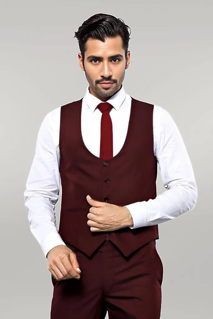 KOALA SYDNEY  Patterned Claret Red 3 Piece Suit |