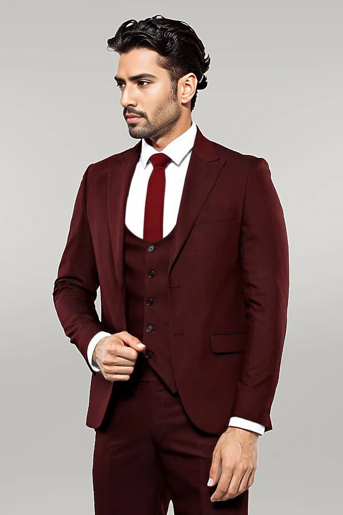 KOALA SYDNEY  Patterned Claret Red 3 Piece Suit |