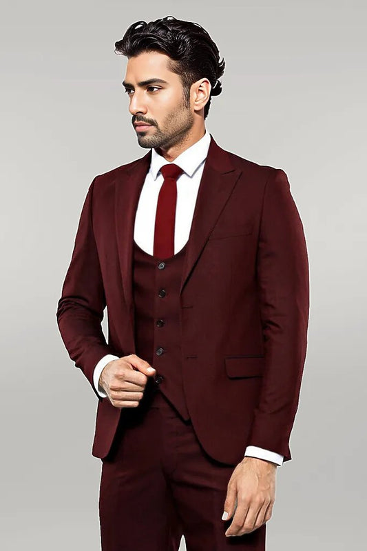 KOALA SYDNEY  Patterned Claret Red 3 Piece Suit |