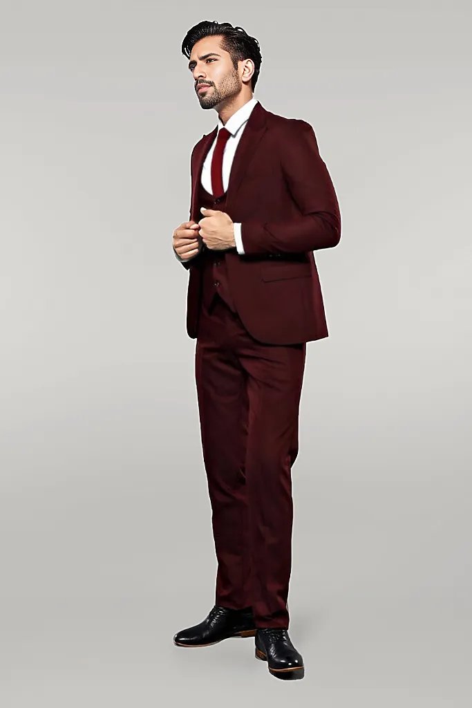 KOALA SYDNEY  Patterned Claret Red 3 Piece Suit |