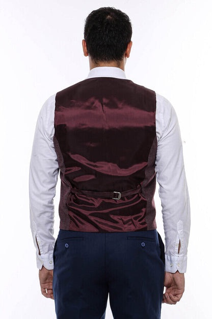 Patterned Dark Brown V Neck Vest