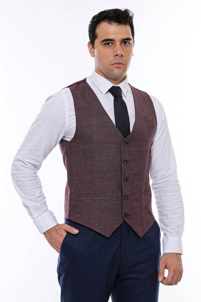 Patterned Dark Brown V Neck Vest