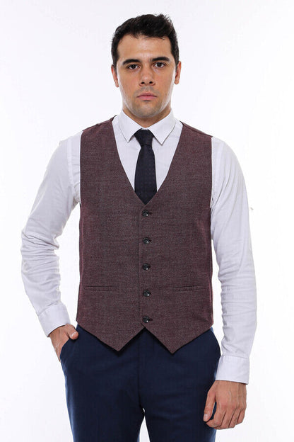 Patterned Dark Brown V Neck Vest