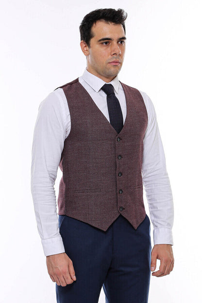 Patterned Dark Brown V Neck Vest