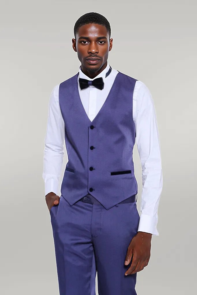 Patterned Navy Blue Velvet Lapel Tuxedo -