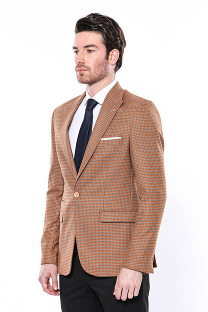 Patterned Orange Slim-Fit Blazer