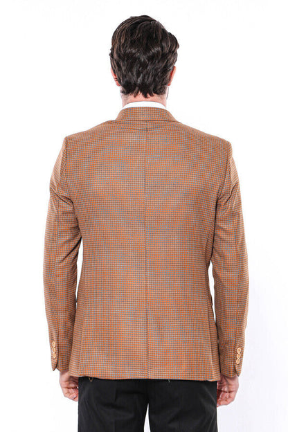 Patterned Orange Slim-Fit Blazer
