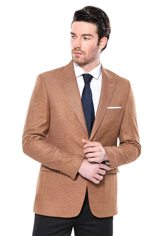 Patterned Orange Slim-Fit Blazer