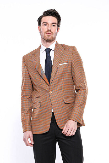 Patterned Orange Slim-Fit Blazer
