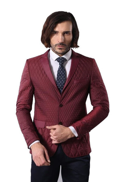 Patterned Quilted Burgundy Men Blazer
