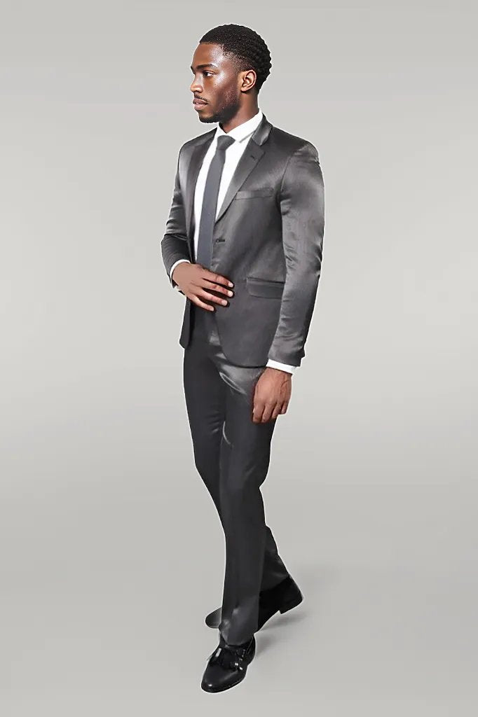 Patterned Shiny Grey Men Suit -