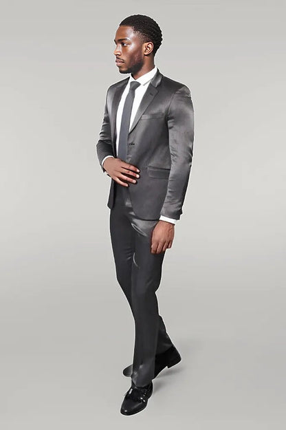 Patterned Shiny Grey Men Suit -
