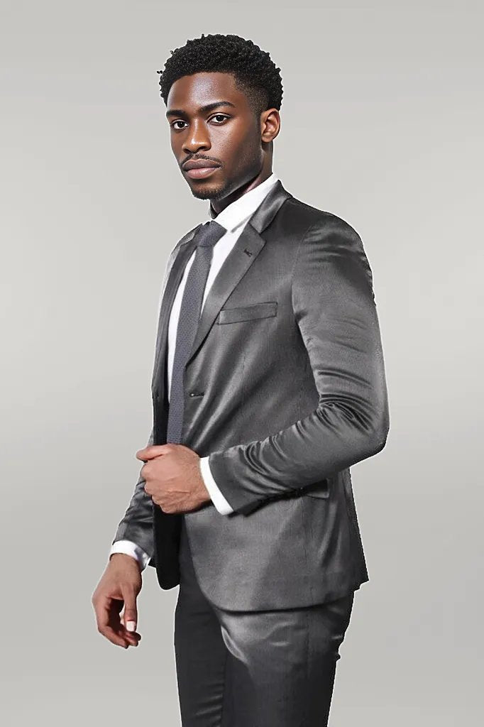 Patterned Shiny Grey Men Suit -