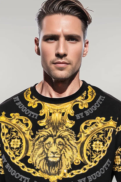 Patterned Slim Fit Black Yellow Sweatshirt - Wessi