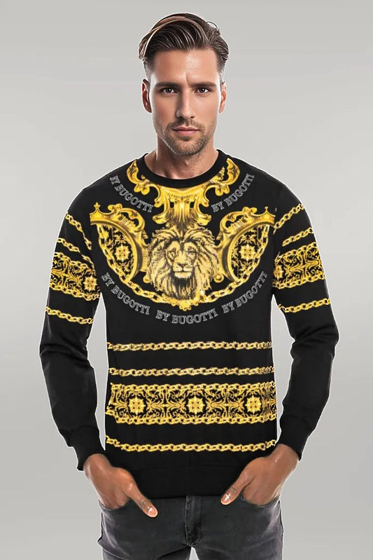 Patterned Slim Fit Black Yellow Sweatshirt - Wessi