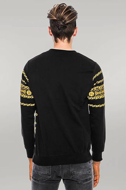 Patterned Slim Fit Black Yellow Sweatshirt - Wessi