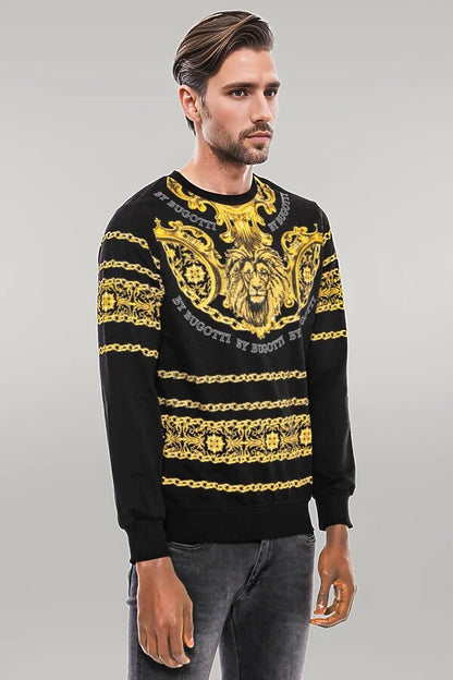 Patterned Slim Fit Black Yellow Sweatshirt - Wessi