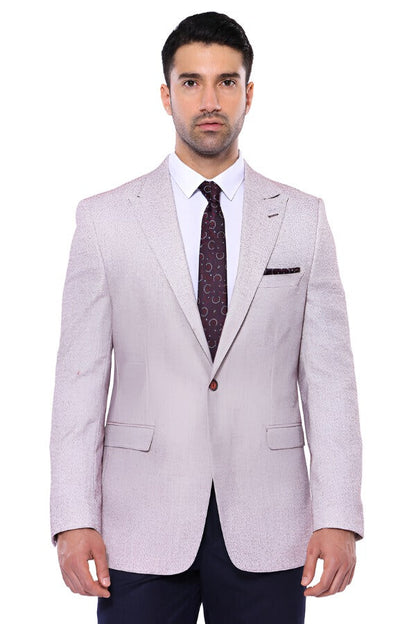 Patterned Slim-Fit Claret Red Blazer -