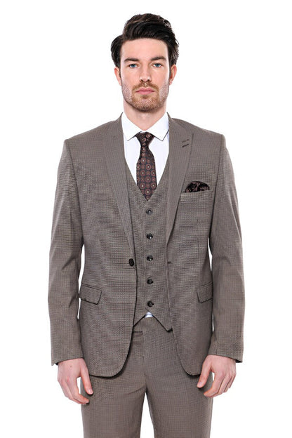 Patterned Slim Fit Light Brown Men Blazer