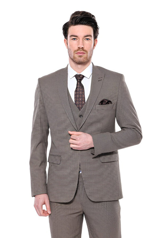 Patterned Slim Fit Light Brown Men Blazer