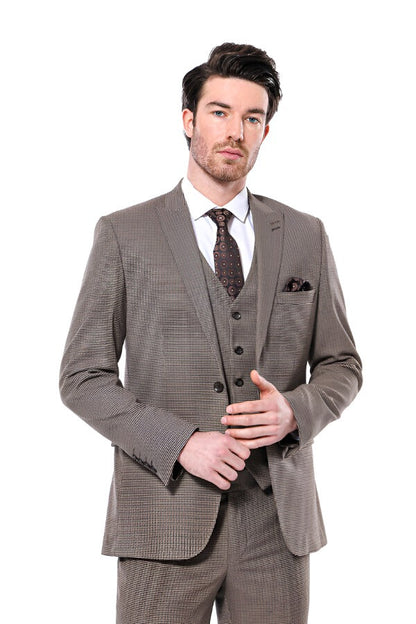 Patterned Slim Fit Light Brown Men Blazer
