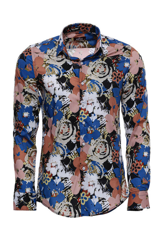 Patterned Slim Fit Long Sleeves Brown Men Shirt