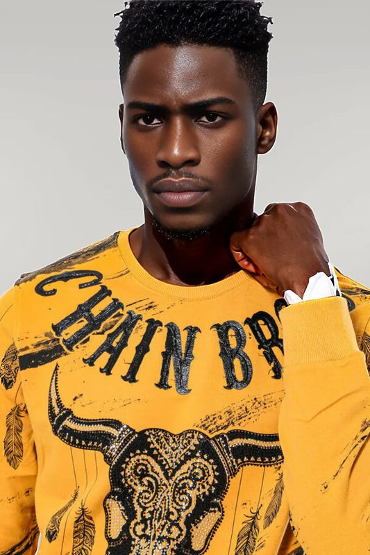 Patterned Slim Fit Yellow Sweatshirt - Wessi