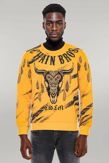 Patterned Slim Fit Yellow Sweatshirt - Wessi