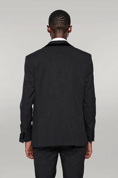 Patterned Velvet Lapel Black Men Tuxedo - Wessi