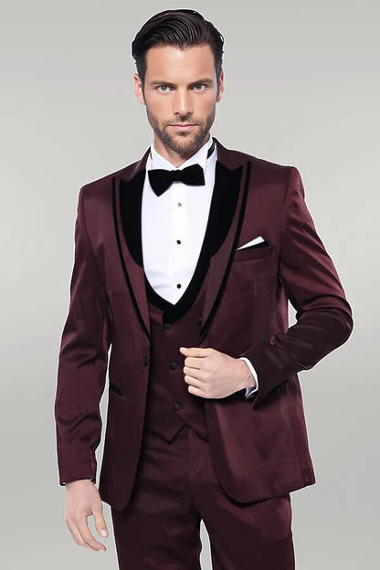 KOALA SYDNEY  Patterned Velvet Lapel Burgundy Tuxedo |