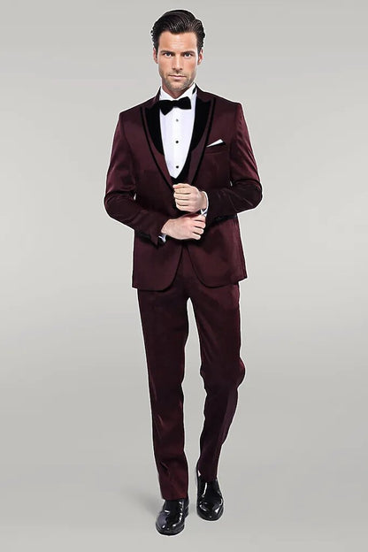 KOALA SYDNEY  Patterned Velvet Lapel Burgundy Tuxedo |