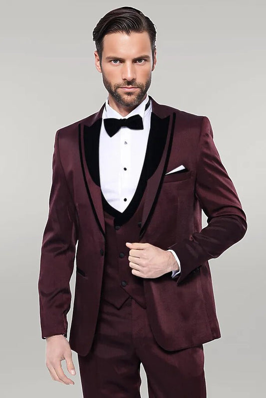 KOALA SYDNEY  Patterned Velvet Lapel Burgundy Tuxedo |
