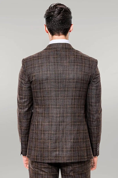 Patterned Vested Brown Slim-Fit Men’s Suit -