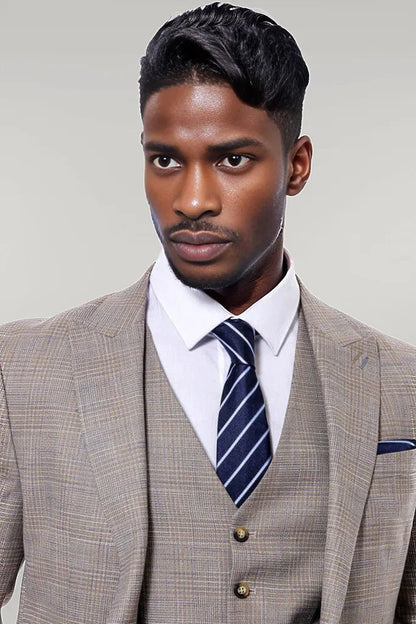 KOALA SYDNEY  Patterned Vested Slim-Fit Beige Men’s Suit -