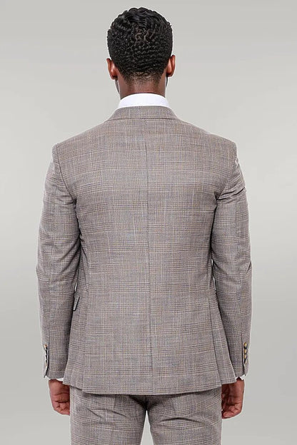 KOALA SYDNEY  Patterned Vested Slim-Fit Beige Men’s Suit -